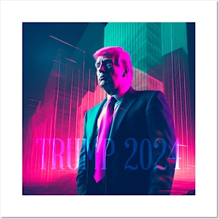 Vaporwave Retrowave Synthwave Donald Trump 2024 President Election Republican Conservative Posters and Art